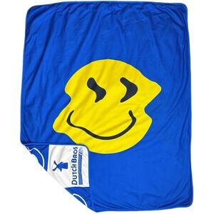 Dutch Bro Coffee Smiley Face Throw Blanket Employee Checkerd Blue White Brothers
